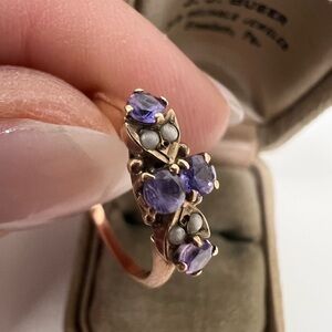 Antique Amethyst and Seed pearls 10K rose gold women’s ring